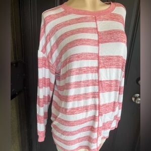 Casual Striped Long Sleeve Top in Red and White